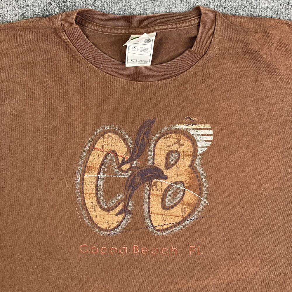 Fruit of the Loom T-Shirt Mens XL Brown Florida Dolphin Graphic Tourist Souvenir